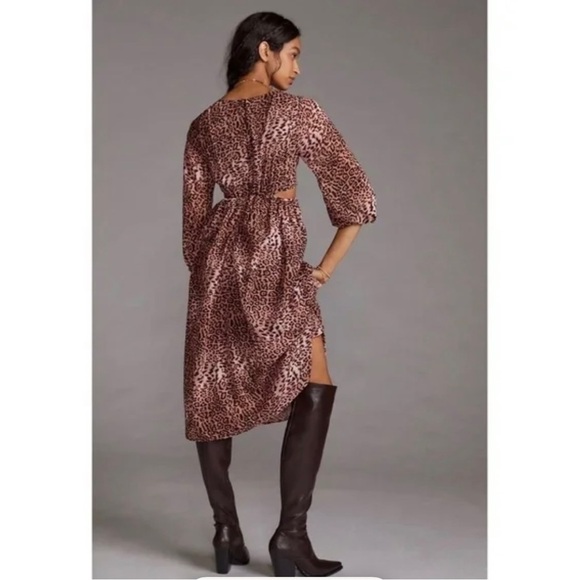 Anthropologie RANNA GILL Leopard Print Cut-out Midi Dress - Picture 4 of 11